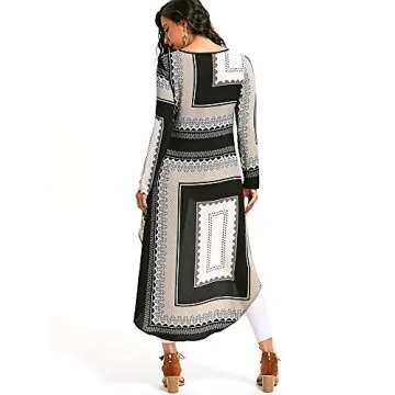 CharMma Women's Round Neck Long Sleeves Tribal Print High Low Blouse Dress (Colormix, M)