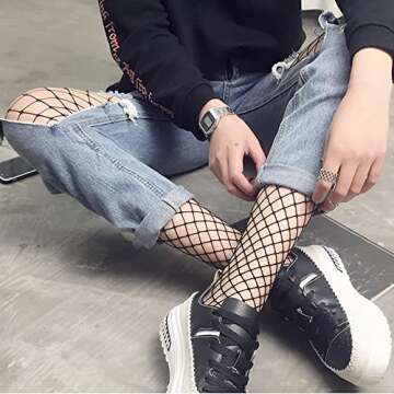 JoMaKaC Women's High Waisted Tights Fishnet Stockings Thigh High Pantyhose