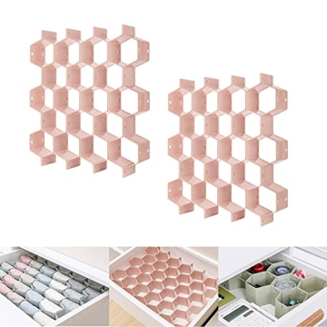 Kocuos Honeycomb Separator Adjustable Drawer Organizer for Socks, Underwear & Accessories (Pink, 2pc...