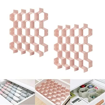 Kocuos Honeycomb Separator Adjustable Drawer Organizer for Socks, Underwear & Accessories (Pink, 2pc...