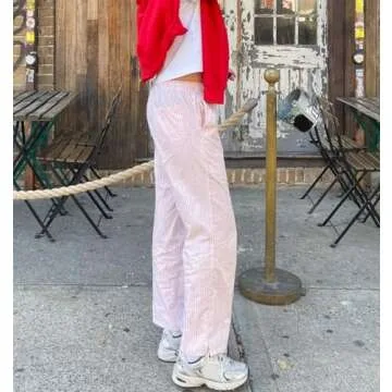 ROAONOCOMO Women Y2K Striped Lounge Pants Pinstriped Wide Leg Pajama Pants Gingham High Waist Relaxed Pants Going Out Pants