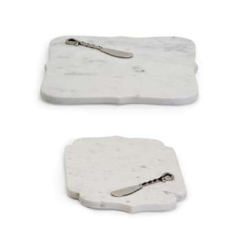 Two's Company Marble Arabesque Serving Tray with Cheese Spreader Set, Assorted of 2 Designs
