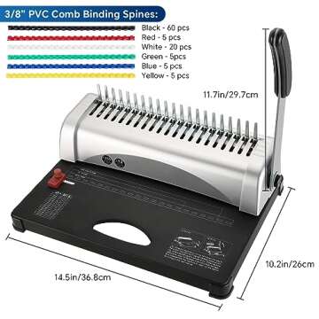 ATPEAM Comb Binding Machine 21-Holes 450 Sheets Capacity with 100 PCS 3/8'' Spines Comb Binding Mach...