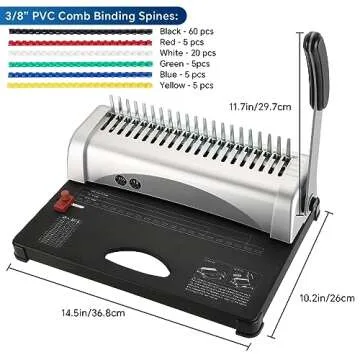 ATPEAM Comb Binding Machine 21-Holes 450 Sheets Capacity with 100 PCS 3/8'' Spines Comb Binding Mach...