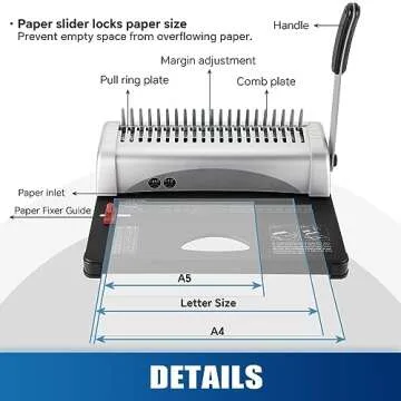 ATPEAM Comb Binding Machine 21-Holes 450 Sheets Capacity with 100 PCS 3/8'' Spines Comb Binding Machine for Letter Size, A4, A5