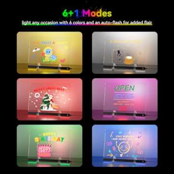 Acrylic Dry Erase Board with Light, 13.7"X10" 6-Color Neon Glow Memo LED Light-Up Message Note Board with Stand as Night Light for Room/Store/Office/Festival/Gift, Touch Control, 7 Markers