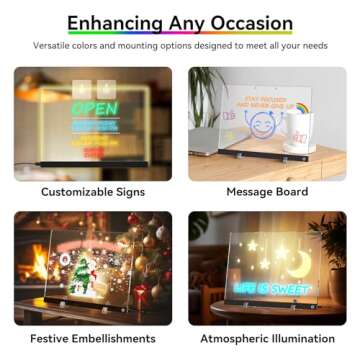 Acrylic Dry Erase Board with Light, 13.7"X10" 6-Color Neon Glow Memo LED Light-Up Message Note Board with Stand as Night Light for Room/Store/Office/Festival/Gift, Touch Control, 7 Markers