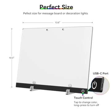 Acrylic Dry Erase Board with Light, 13.7"X10" 6-Color Neon Glow Memo LED Light-Up Message Note Board with Stand as Night Light for Room/Store/Office/Festival/Gift, Touch Control, 7 Markers