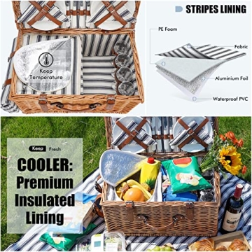 Picnic Basket with Cooler, Blanket & Wine Glasses for 4
