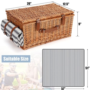 Picnic Basket with Cooler, Blanket & Wine Glasses for 4