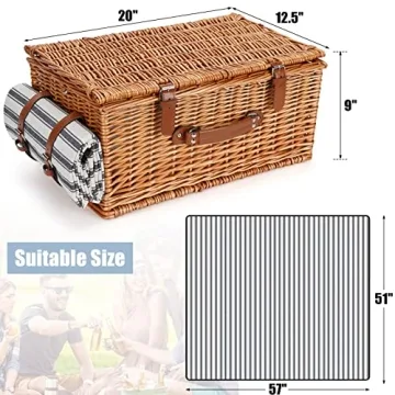Picnic Basket with Cooler, Blanket & Wine Glasses for 4