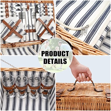 Picnic Basket with Cooler, Blanket & Wine Glasses for 4