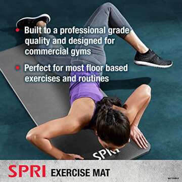 SPRI Exercise Mat for Fitness, Yoga, Pilates, Stretching & Floor Exercises, Black, 48"L x 20"W x 1/2-Inch Thick