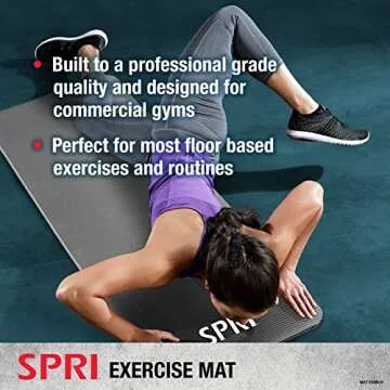 SPRI Exercise Mat for Fitness, Yoga, Pilates, Stretching & Floor Exercises, Black, 48"L x 20"W x 1/2-Inch Thick