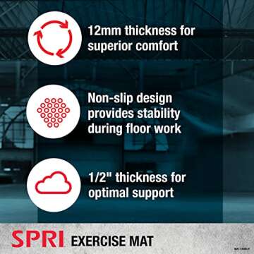 SPRI Exercise Mat for Fitness, Yoga, Pilates, Stretching & Floor Exercises, Black, 48"L x 20"W x 1/2-Inch Thick