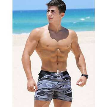 Taddlee Swimwear Men Basic Long Swimming Trunk Surf Camo Shorts Swimsuits Pocket Gray Medium