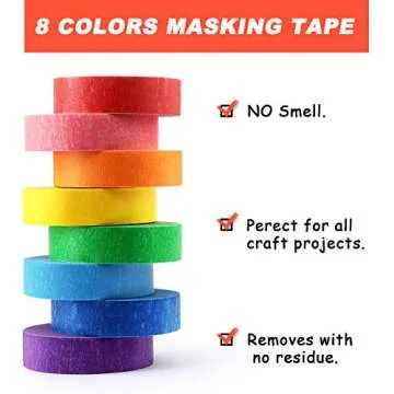 8 Rolls Colored Masking Tape Rainbow Colors Painters Tape Colorful Craft Art Paper Tape for Kids Labeling Arts Crafts DIY Decorative Coding Decoration Teaching Supplies, 0.6 Inch x 16 Yard, 8 Colors