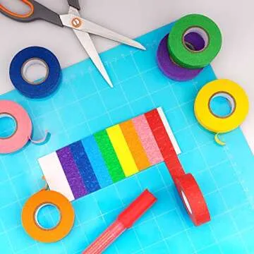 8 Rolls Colored Masking Tape Rainbow Colors Painters Tape Colorful Craft Art Paper Tape for Kids Labeling Arts Crafts DIY Decorative Coding Decoration Teaching Supplies, 0.6 Inch x 16 Yard, 8 Colors