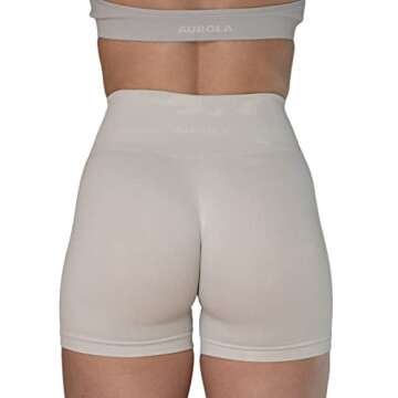 AUROLA CAMO Collection Workout Shorts for Women Subtle Logo Seamless Scrunch Gym Yoga Running Active Short,Camo-Blanc De Blanc,M