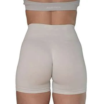 AUROLA CAMO Collection Workout Shorts for Women Subtle Logo Seamless Scrunch Gym Yoga Running Active Short,Camo-Blanc De Blanc,M