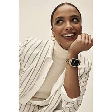 Anne Klein Fashion Chain Bracelet for Apple Watch, Secure, Adjustable, Apple Watch Replacement Band, Fits Most Wrists (42/44/45mm, Gold),WK-1017GPGP