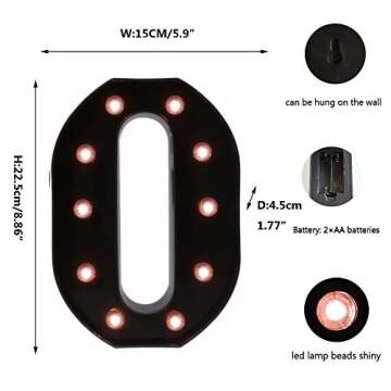 Light Up Black Alphabet Marquee Letters Sign LED Marquee Number Lights Sign for Night Light Home Bar Christmas Lamp Birthday Party Wedding Decoration O