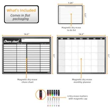 JJPRO Magnetic Monthly Calendar and Chore Chart Set for Refrigerator-Dry Erase Chore Chart,Monthly C...