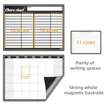 JJPRO Magnetic Monthly Calendar and Chore Chart Set for Refrigerator-Dry Erase Chore Chart,Monthly Calendar for Fridge- One Bonus to do Notepad Whiteboard-Month&Chore Chart