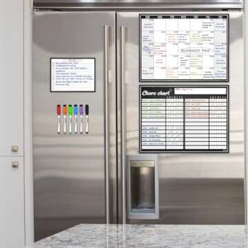 JJPRO Magnetic Monthly Calendar and Chore Chart Set for Refrigerator-Dry Erase Chore Chart,Monthly Calendar for Fridge- One Bonus to do Notepad Whiteboard-Month&Chore Chart