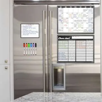 JJPRO Magnetic Monthly Calendar and Chore Chart Set for Refrigerator-Dry Erase Chore Chart,Monthly Calendar for Fridge- One Bonus to do Notepad Whiteboard-Month&Chore Chart