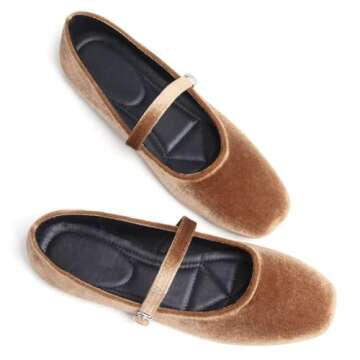 Stunner Velvet Flats for Women Women's Mary Jane Shoes Retro Square Toe Ballet Flats Comfortable Buc...