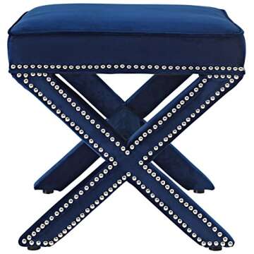 Modway Rivet Upholstered Velvet Ottoman in Navy