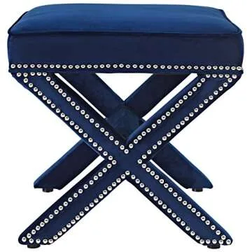 Modway Rivet Upholstered Velvet Ottoman in Navy