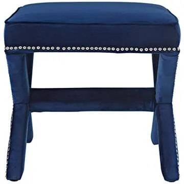 Modway Rivet Upholstered Velvet Ottoman in Navy