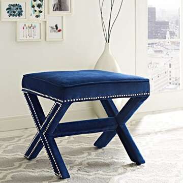 Modway Rivet Upholstered Velvet Ottoman in Navy