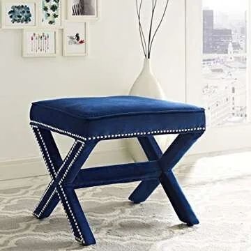 Modway Rivet Upholstered Velvet Ottoman in Navy