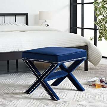 Modway Rivet Upholstered Velvet Ottoman in Navy