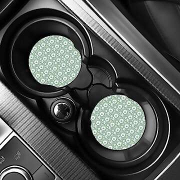 FUIBENG Sage Green Flower Auto Seat Covers Set of 12 Pcs,Universal Fit Groovy Flower Auto Steering Wheel Protection Daisy Auto Shoulder Seatbelt Pads Keychains Armrest Cushion Coaster for All Cars