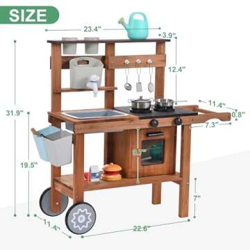 OLLIKIVI Mud Kitchen for Kids Outdoor,Wooden Play Kitchen with Removable Sink, Faucet,Storage Shelves, Backyard Garden Toddler Kitchen Playest, Kitchenware, Stove, Gift for Boys and Girls