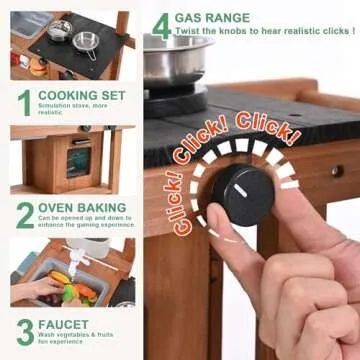 OLLIKIVI Mud Kitchen for Kids Outdoor,Wooden Play Kitchen with Removable Sink, Faucet,Storage Shelves, Backyard Garden Toddler Kitchen Playest, Kitchenware, Stove, Gift for Boys and Girls