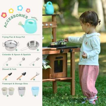 OLLIKIVI Mud Kitchen for Kids Outdoor,Wooden Play Kitchen with Removable Sink, Faucet,Storage Shelves, Backyard Garden Toddler Kitchen Playest, Kitchenware, Stove, Gift for Boys and Girls