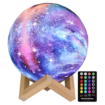 GDPETS Moon Lamp Kids Night Light, Galaxy Lamp 16 Colors 3D Star Moon Light with Wood Stand, Remote ...