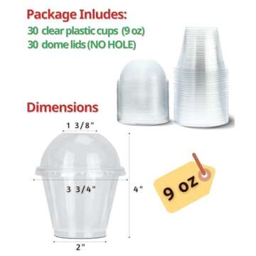 Aatriet 9 oz Clear Plastic Cups with Lids (NO HOLE), 30 Sets Fruit Cups with Lids for Party, Disposable Parfait Cups with Dome Lids, Dessert Cups for Pudding, Cake, Ice Cream, Cupcake, Snacks