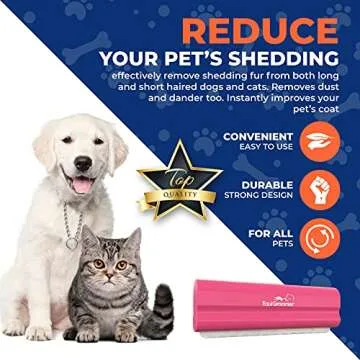 EasyGroomer Deshedding Brush for Dogs Cats | Pink | Undercoat Tool for Large and Small Pets | Comb Removes Loose Dirt, Hair and Fur | Perfect Clean for Short and Long Hair Grooming Shedding