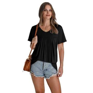 Black Tops for Women Short Sleeve V Neck T Shirts for Women Summer Tops Ladies Blouses Dressy Casual...