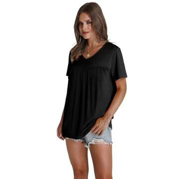 Black Tops for Women Short Sleeve V Neck T Shirts for Women Summer Tops Ladies Blouses Dressy Casual Black S