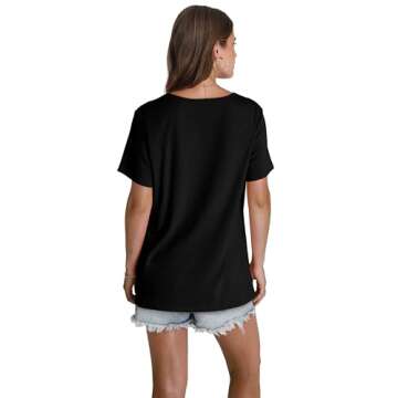 Black Tops for Women Short Sleeve V Neck T Shirts for Women Summer Tops Ladies Blouses Dressy Casual Black S