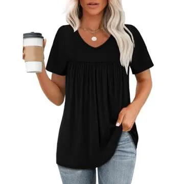 Black Tops for Women Short Sleeve V Neck T Shirts for Women Summer Tops Ladies Blouses Dressy Casual Black S