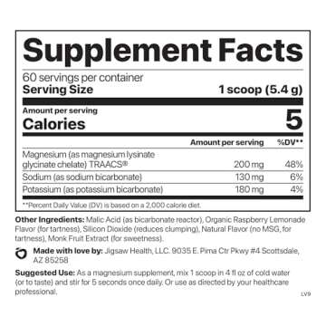 Jigsaw Health MagSoothe | Fast-Acting, Calming Magnesium Glycinate Powder Supplement | Raspberry Lemonade Flavor | 60 Servings (Jar)