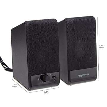 Amazon Basics USB-Powered Computer Speakers for Desktop or Laptop PC with Volume Control, Plug-N-Play, Black